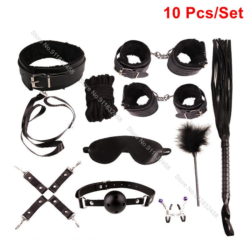 Beginner Friendly BDSM Bondage Set – 7 Pcs Cotton Rope Restraint Kit with Handcuffs Collar Gag Whip Couples Adult Play Toy