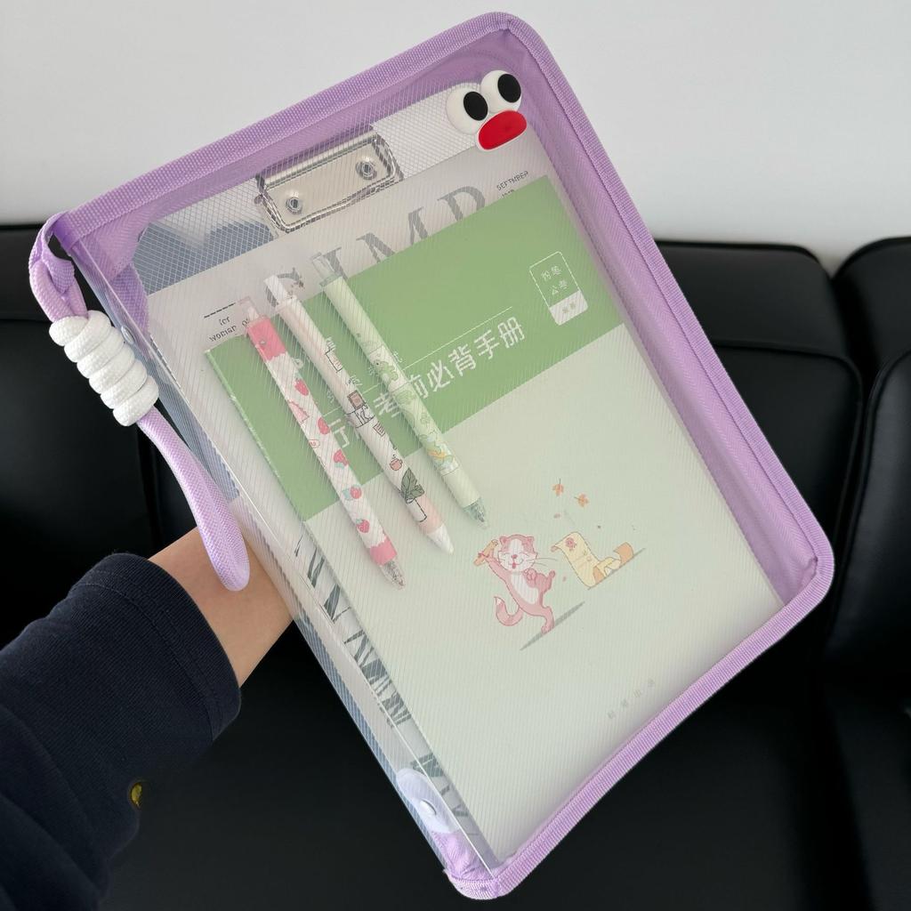 4Pcs Portable File Folder Case Transparent Handle Storage Organizer Bags A4 Zipper File Bag Candy Color Stationery Holder Supplies Holiday Gift Novel