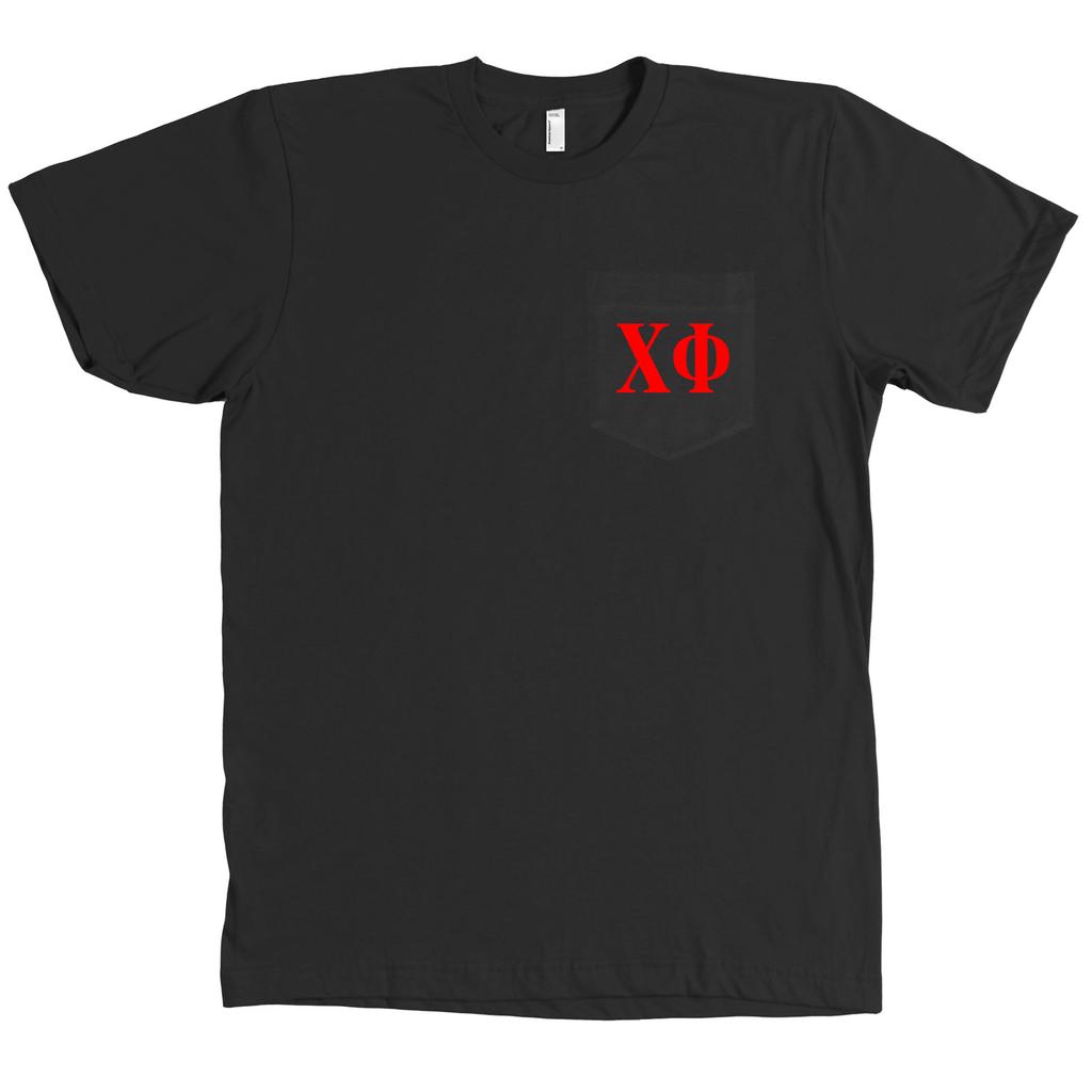 Chi Phi Bella + Canvas POCKET Black T Shirt Fraternity Letters Tee NEW