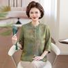 Women's Mid-Aged & Elderly 7-Sleeve Frog Button Shirt - New Chinese Style Spring/Summer Cardigan with Printed Top