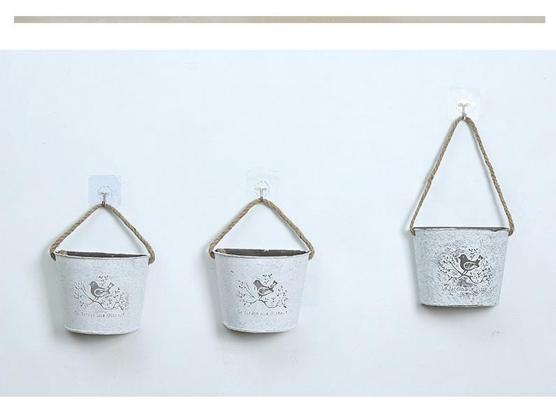 American Country-Style Wrought Iron Wall-Mounted Flower Pot for Creative Dried Flower Decor