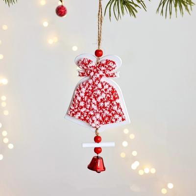 Wood Christmas Bells Pendants Decorative Red Xmas Tree Star Ornaments Heart Shape Christmas Hanging Pendants Outdoor Decor