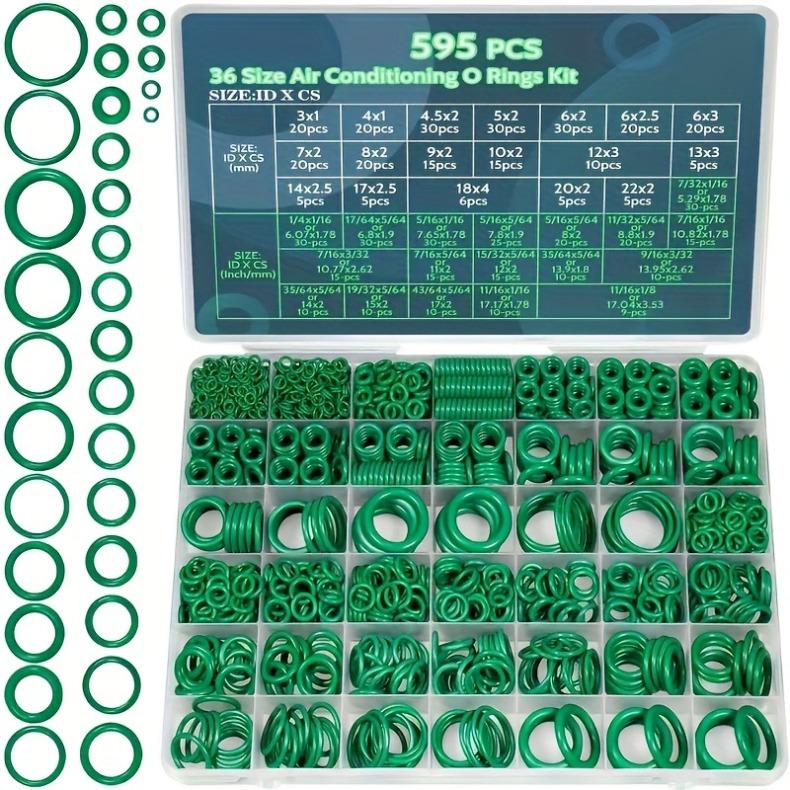 Kit assortito di O-ring per aria condizionata 595 pezzi, set assortito 36 misure, anello di tenuta in gomma tipo O, accessori in gomma, manutenzione