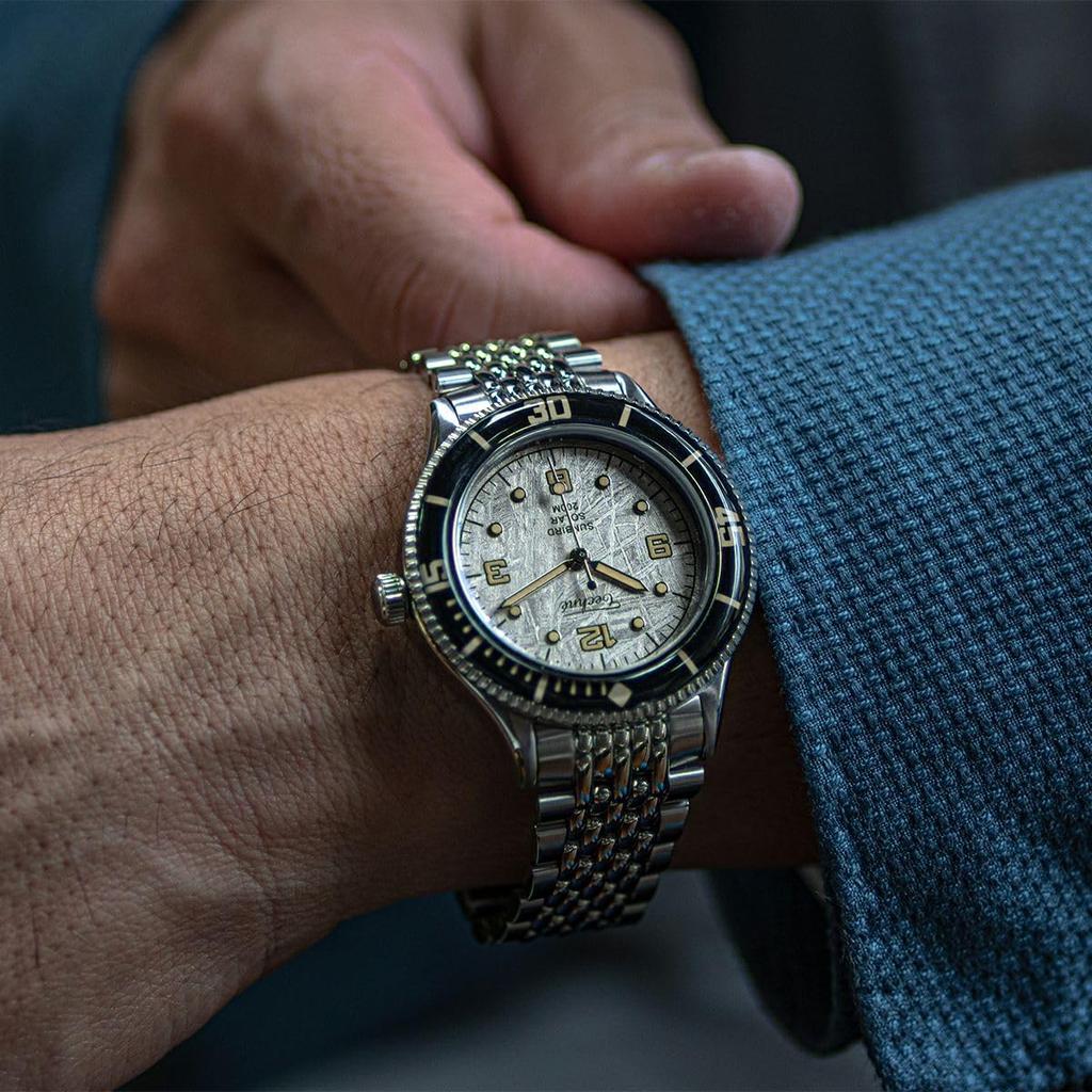 Techne Men's Marine Offshore Solar Watch with Meteorite Black Bezel, 5-Rice Bracelet, and 3 Hands