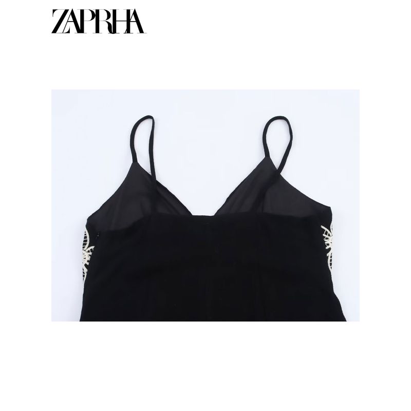 Zaprha 2025 New Arrival Pure Desire Sexy Embroidery V-neck Strap Midi Skirt Dress Waist-Tight Slim Looking 3897112