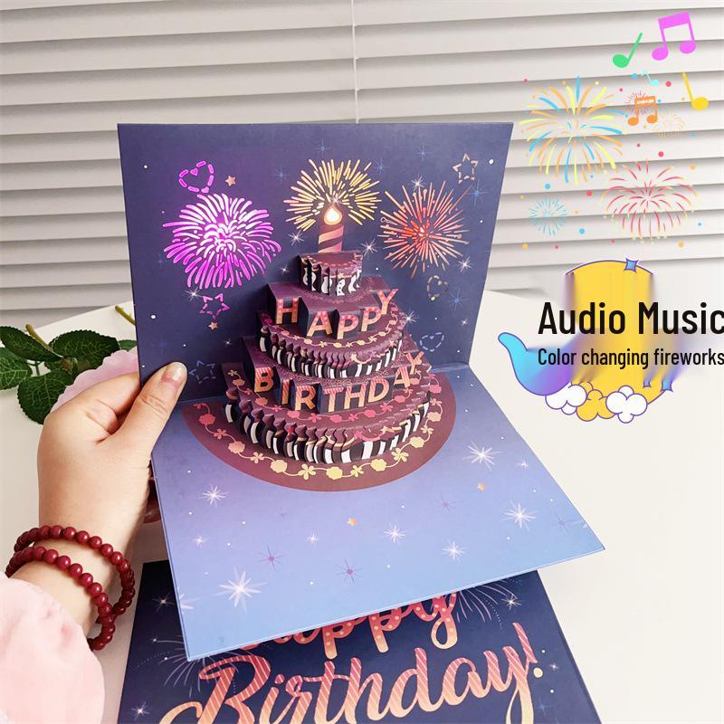3D Pop-Up Birthday Card with Music, Colorful Lights & Creative Confetti Effect
