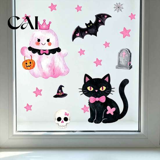 Removable Holiday Decor 2 Sheets Halloween Cartoon Ghost Window Cling, Spooky Decorative Decal Glass Sticker, Waterproof Static for Party Sticker