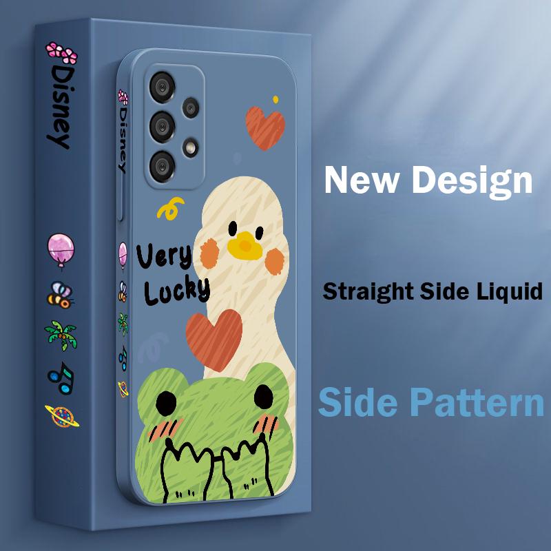 Duck With Sunglasses Cute Cartoon Phone Case For Samsung A73 A53 A33 A52 A32 A71 A51 A21S A50 A30 5G Liquid Left Rope Soft Cover