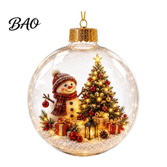 Unique Xmas Party Souvenirs Glowing Christmas Story Ornament, Light-Up Ball with Warm LED Light, Mini Holiday Acrylic Festive Tree Baubles Scene