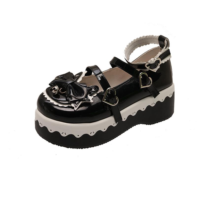 Spring New Wedge Shoes Women Round Head Shallow Bow Line with Waterproof Platform Anti-slip Wear-resistant Mary Single Shoes