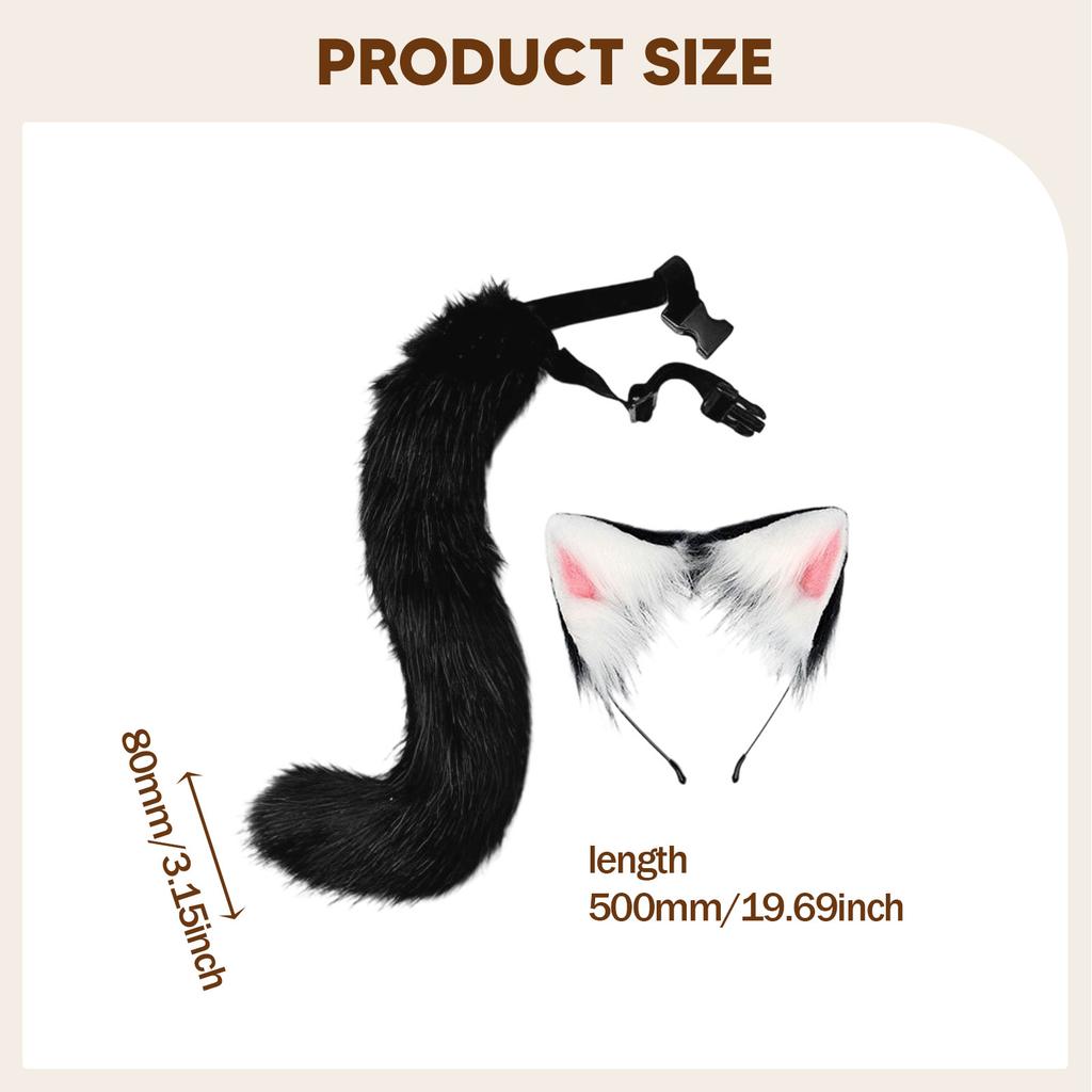 Soft Plush Cat Fox Ears And Tail Set with Adjustable Strap for Cosplay Costume Party Performance Dress up