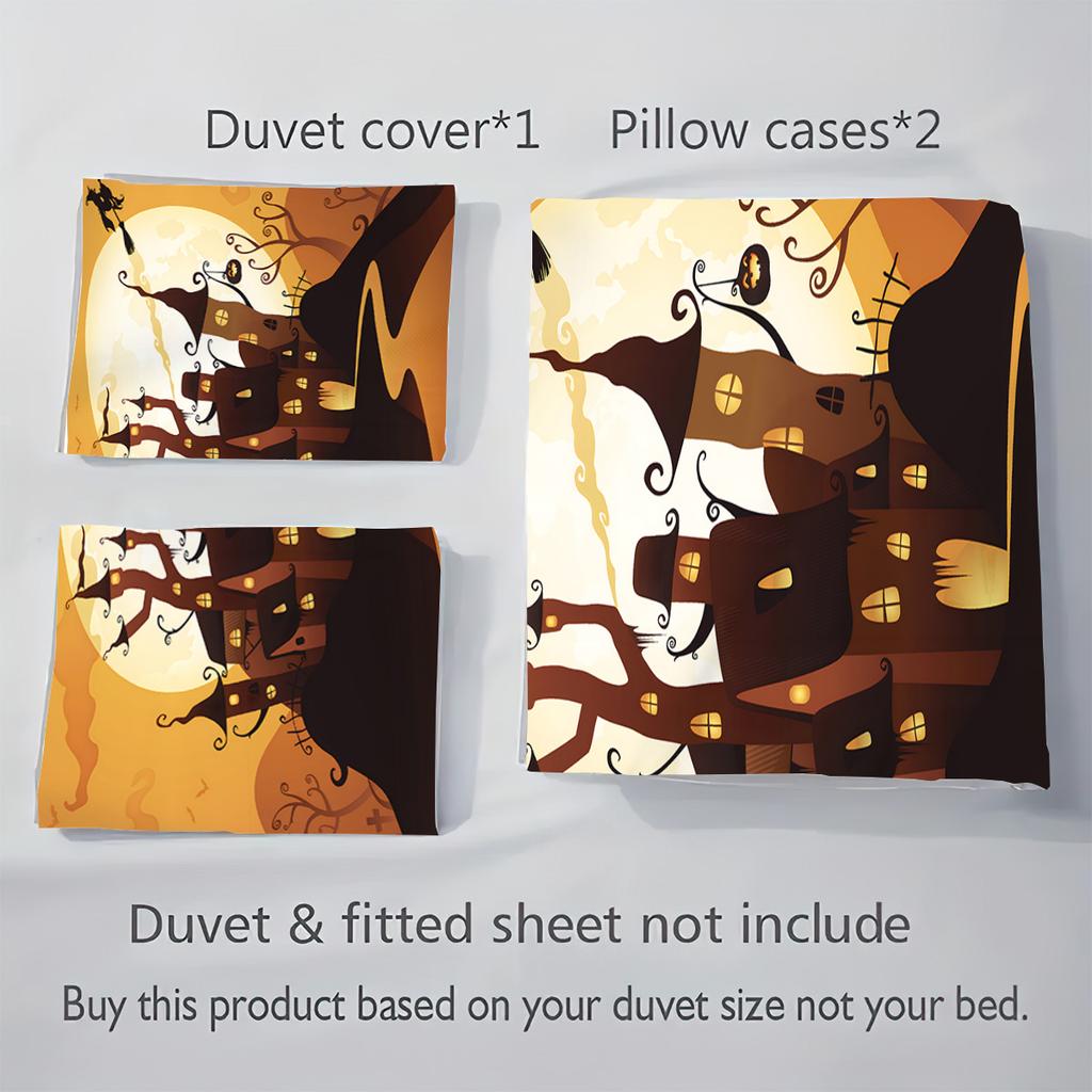 3pc Halloween Evil Castle Printed Chipless Quilt Set Multi Size Dormitory Bedroom Soft and Comfortable Machine Washable