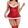 European and American Festivals Halter Suspenders Perspective Lace Red Christmas Uniform Sexy Lingerie Two-piece Set