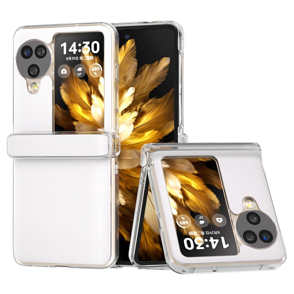 Für Oppo Find N3 Flip 5G Hülle Scharnierschutz Leder+PC Klarer Rahmen Handyhülle