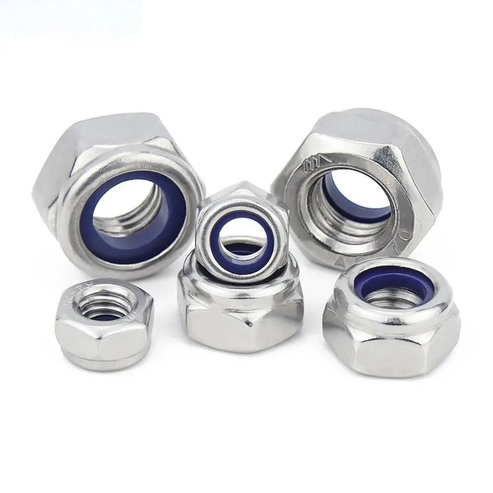 10pcs 304 Stainless Steel Self-locking Nut Hex Nylon Hardware Accessory Locknut M2 M3 M4 M5 M6 Black Silver Insert Lock Nut
