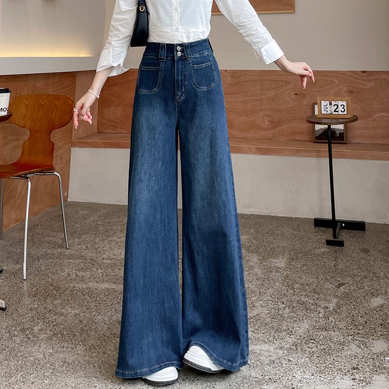 

Women s Fleece-Lined Wide-Leg Flare Jeans - High-Waisted, Loose, Floor-Length, Perfect for Autumn/Winter Double Extra Large (2XL)