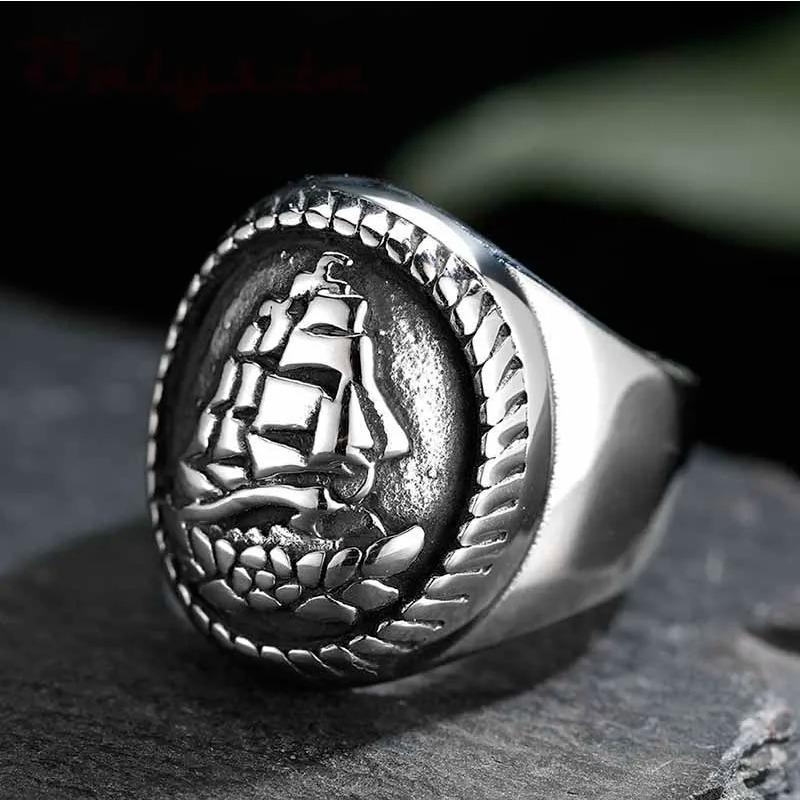 

Vintage Gothic Sailboat Ring For Men Stainless Steel Viking Talisman Cool Sailing Accessories Sailor Jewelry 14