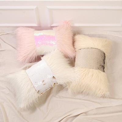 Lantejoulas longo pelúcia emenda lance fronha decorativa fronha sala de estar sofá cama fronha