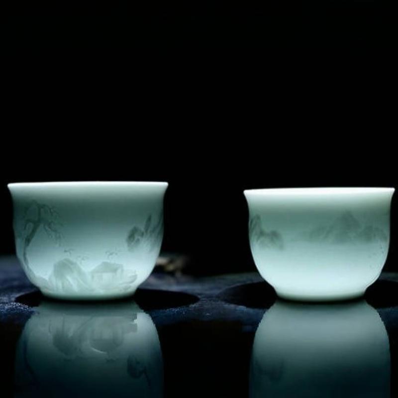 Exquisite Handmade Shadow Celadon Glaze Porcelain Teacup (Master's Cup)  Named Cup with Crackled Glaze Kung Fu Tea Set