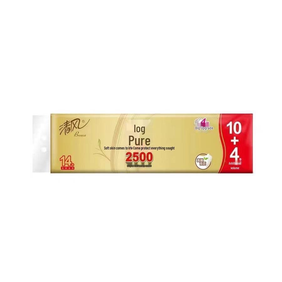 Gold-Wrapped Coreless 4-Ply Toilet Paper, Solid Wood, 2500g, Household Economical Pack, Gentle Breeze Scent, Long Strip Design.