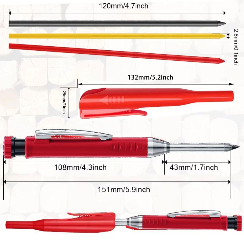 Woodworking Mechanical Pencil, 2.8mm Solid Lead with Protective Cap, Deep Hole Marking Tool for Architects & Carpenters