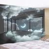 Dreamy Pink Clouds Moon Window Landscape Tapestry Wall Hanging for Bedroom Living Room Decor Starry Sky Clouds Healing
