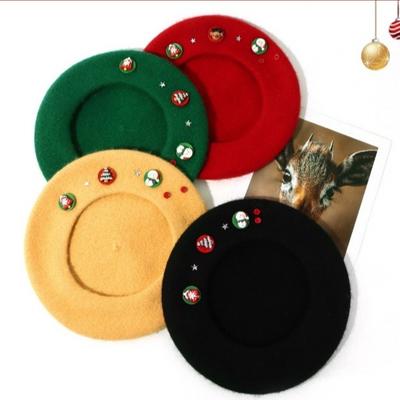 Fashion Woolen Christmas Beret Hat Thick Warm Solid Color Beanie Cap Christmas Gift Windproof Xmas Dress Up Bonnets