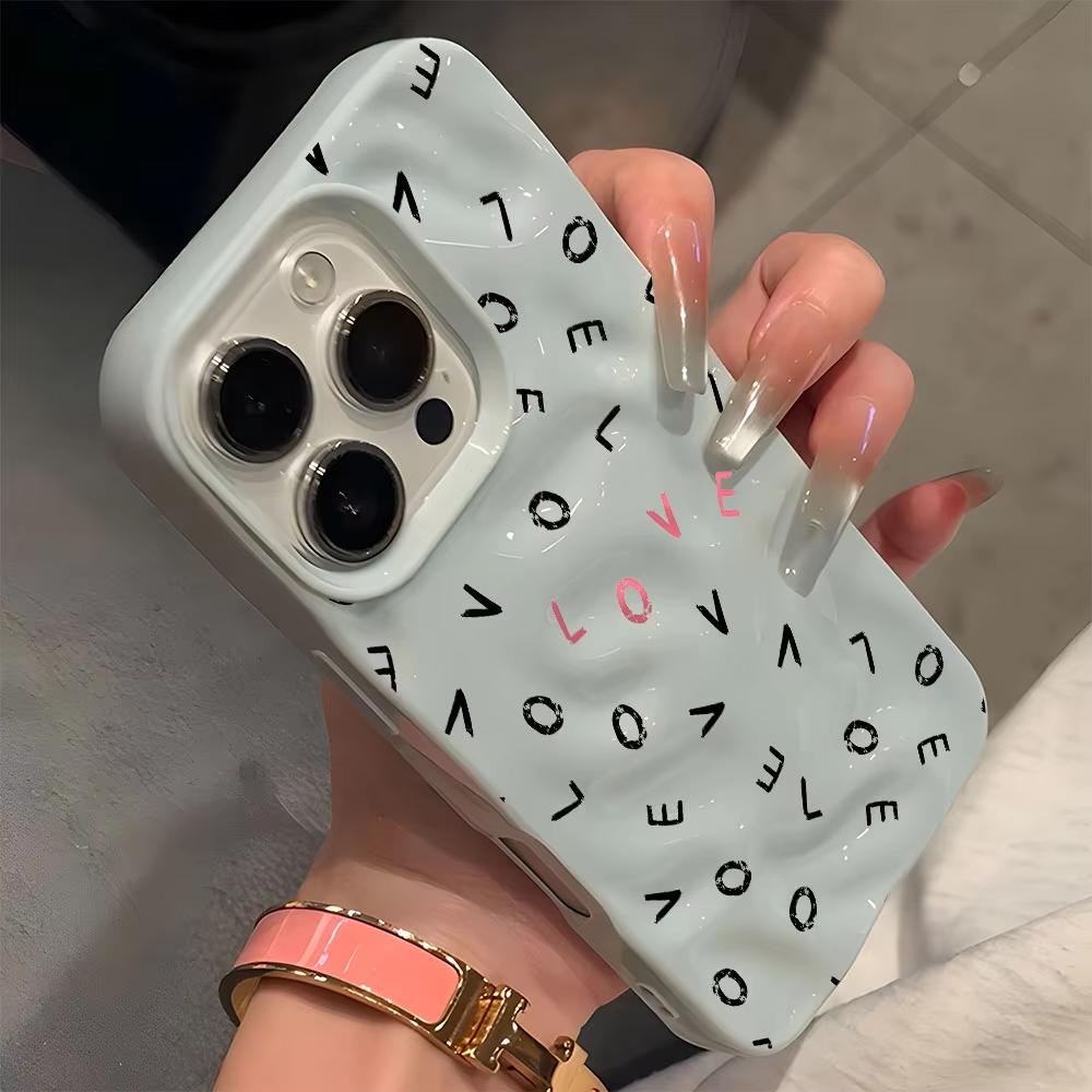 Love Letter Pattern Wave Texture Phone Case For iPhone 11 12 13 14 15 16 17 Pro Max 14 15 Plus 17 Air Shockproof Soft Back Cover