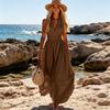 Sommer Damen Ärmelloses Langes Kleid, Tiefer V-Ausschnitt Schmale Taille Rüschen Schwungvolles Kleid, Einfarbig Lässig Knöchellang Maxikleid