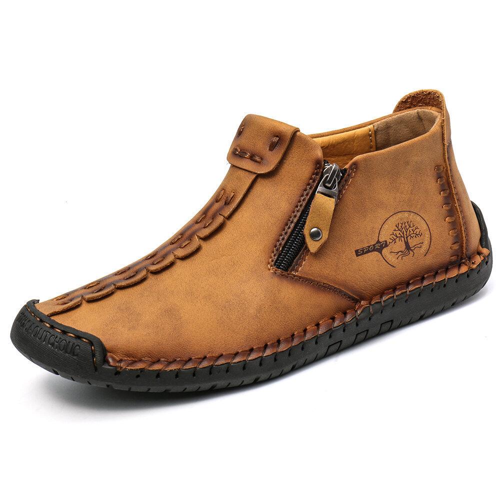 Men's Martin Zipper Boots: Cross-Border Bestseller for Spring/Autumn. Large Size, Outdoor Work & Leisure. Hand-Sewn Style.