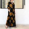 Muslims Maxi Dress Elegant Long Sleeve Floral Printed Middle East Dubai Arabic Moroccan Kaftan Robes for Womens Girls