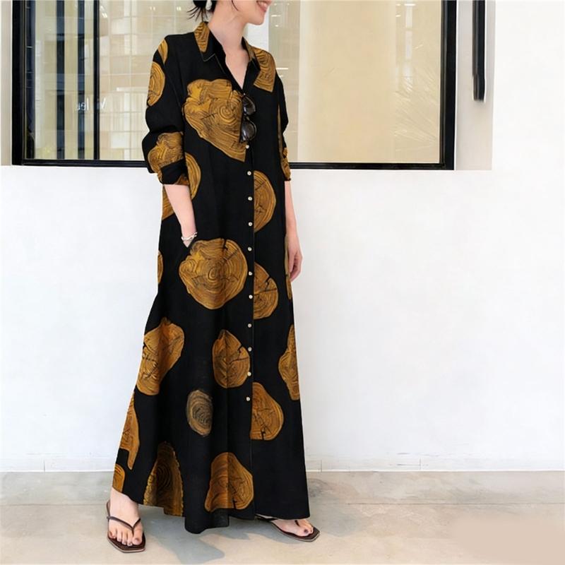 Muslims Maxi Dress Elegant Long Sleeve Floral Printed Middle East Dubai Arabic Moroccan Kaftan Robes for Womens Girls