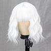 MISS WIG Women Fashion Short Wavy Wig with Bangs Synthetic Fiber Pure White Wavy Wig Cosplay Halloween Party Wear