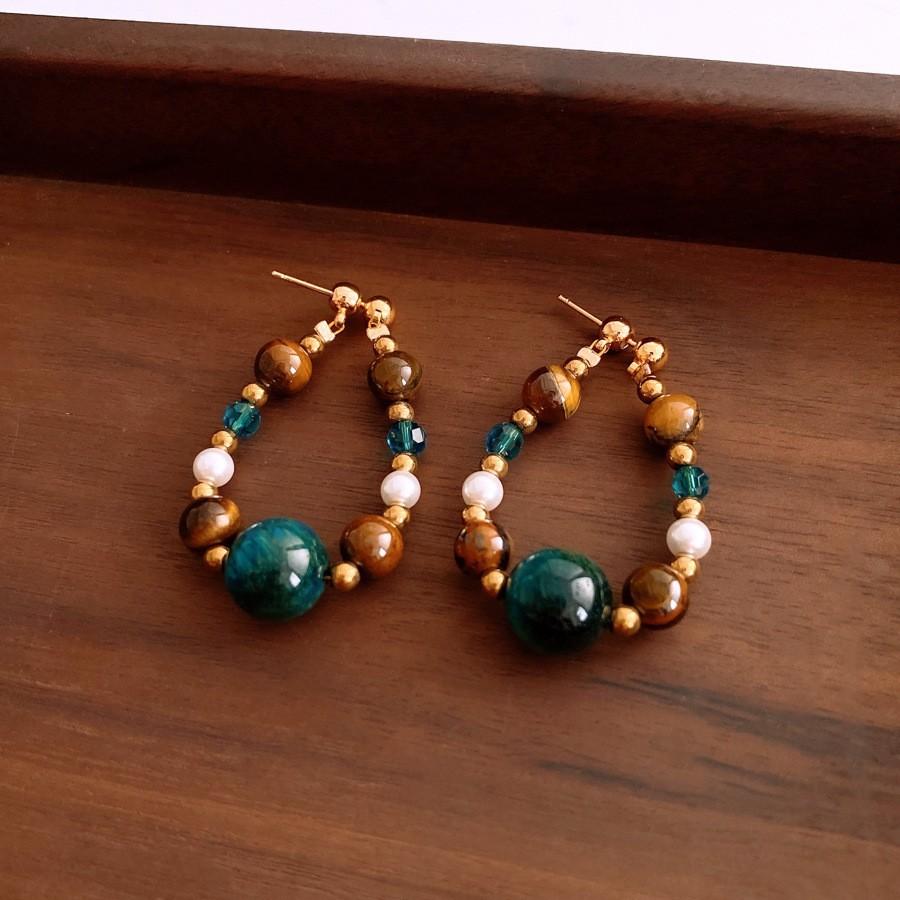 Silver Needle Diamond Oval Pendant Fringed Earrings Medieval Vintage Court Style Stud Earrings Light Luxury Retro Earrings