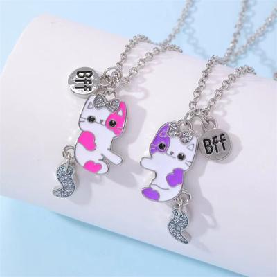 2 Teile/satz Cartoon Katze Form Anhänger Kette Beste Freunde Halskette Bff Freundschaft Kinder Schmuck Geschenk Für Mädchen