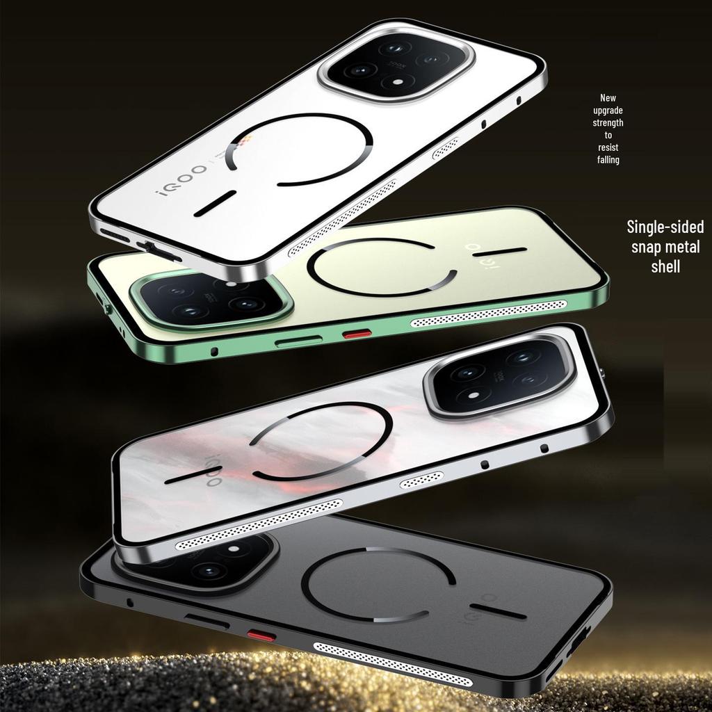 IQOO15 Cooling Metal Frame Phone Case: Snap-On Hard Shell with Frosted Back & Magnetic Ring