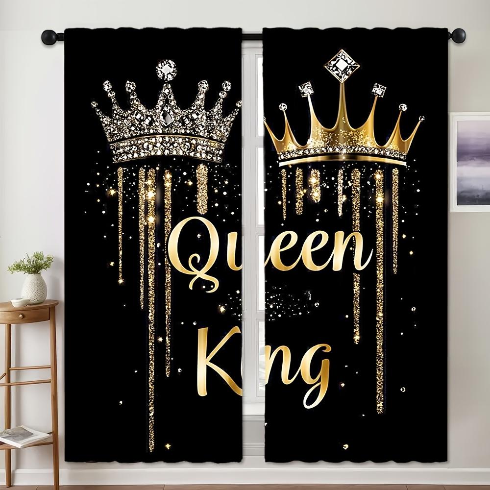 2 Pieces Of Golden Crown Printed Curtains, Pole Bag Curtains 42*84, Home Decoration, Room Decoration
