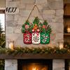 Festive Wall Decoration for Home Christmas Door Sign, Gingerbread Candy Wooden Joy Hanging Wreath, Mason Decor Jar Welcome Sign Front Door,