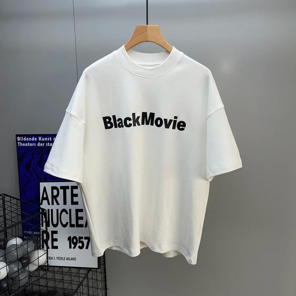 Summer New Minimalist Cotton Letter Print Short Sleeve T-Shirt Unisex's Fashion Label Oversize Wide Edition Couple Top