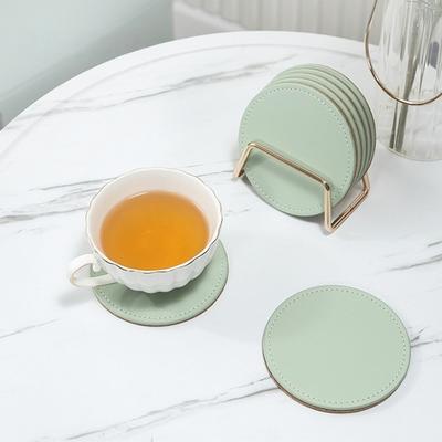 Waterproof PU Leather Cork Coaster Tabletop Protection Spill-proof Drink Cup Mat Holder Set Non Slip Coffee Mug Cushions Table