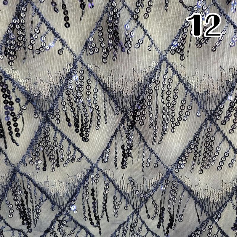 African Lace Fabric 2025 Sequins Embroidered Lace Fabric Diamond Fringe Wedding Dress Clothing Sewing Gauze Fabric 1Yard*1.5M