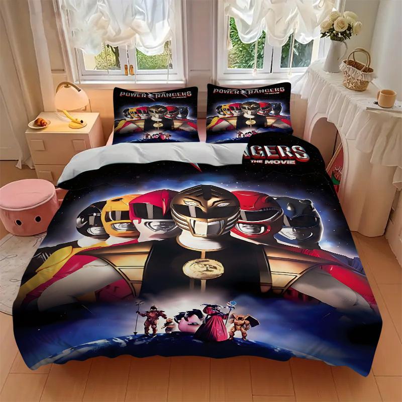 Set Copripiumino 3 Pezzi Mighty Morphin Power Rangers - Morbido e Confortevole per Camera da Letto, Camera degli Ospiti e Stanza dello Studente Set Biancheria da Letto 1 Copripiumino + 2 Federe
