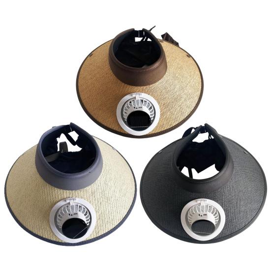Yousheng Wide Brim Sun Hat with Built-in Fan Summer Outdoor Straw Visor Hat with Solar/USB Powered Fan for Camping Fishing Hiking