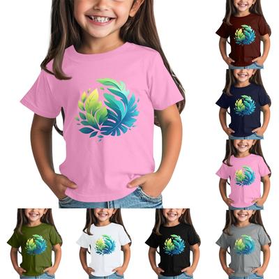 Barnmode Daglig Tryckt Rundhals Kortärmad Casual T-shirt Topp