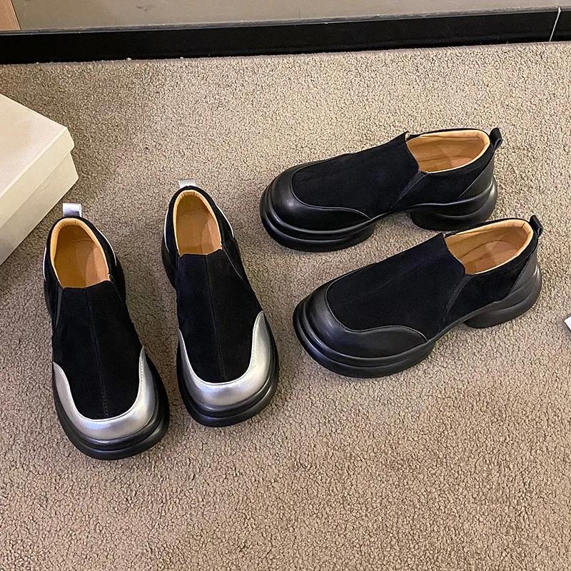 Fashion Muffin Thick Bottom Round Head Mid-mouth Color Matching Fashion All Comfortable Non-slip Breathable Casual Women's Single Shoes