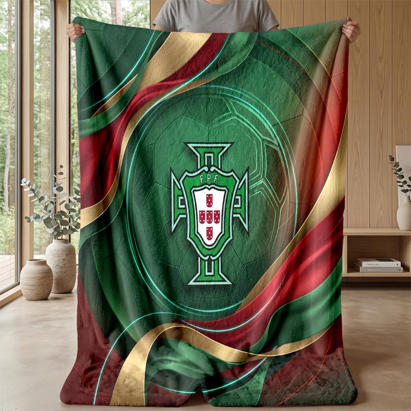 Portugal Football Printed Flannel Blanket Skin Friendly Warm Decorative Throw for Indoor Couch Bed Daily Use