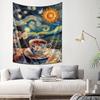 Van Gogh Stil Kaffee und Sonnenblumen Wandbehang Romantische Kunst Tapisserie Unter dem Sternenhimmel