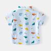 Boys Cartoon Print Shirt Short Sleeve Cotton Button Down Collared Top Moisture Wicking Casual Summer Clothing for Toddler and Kids