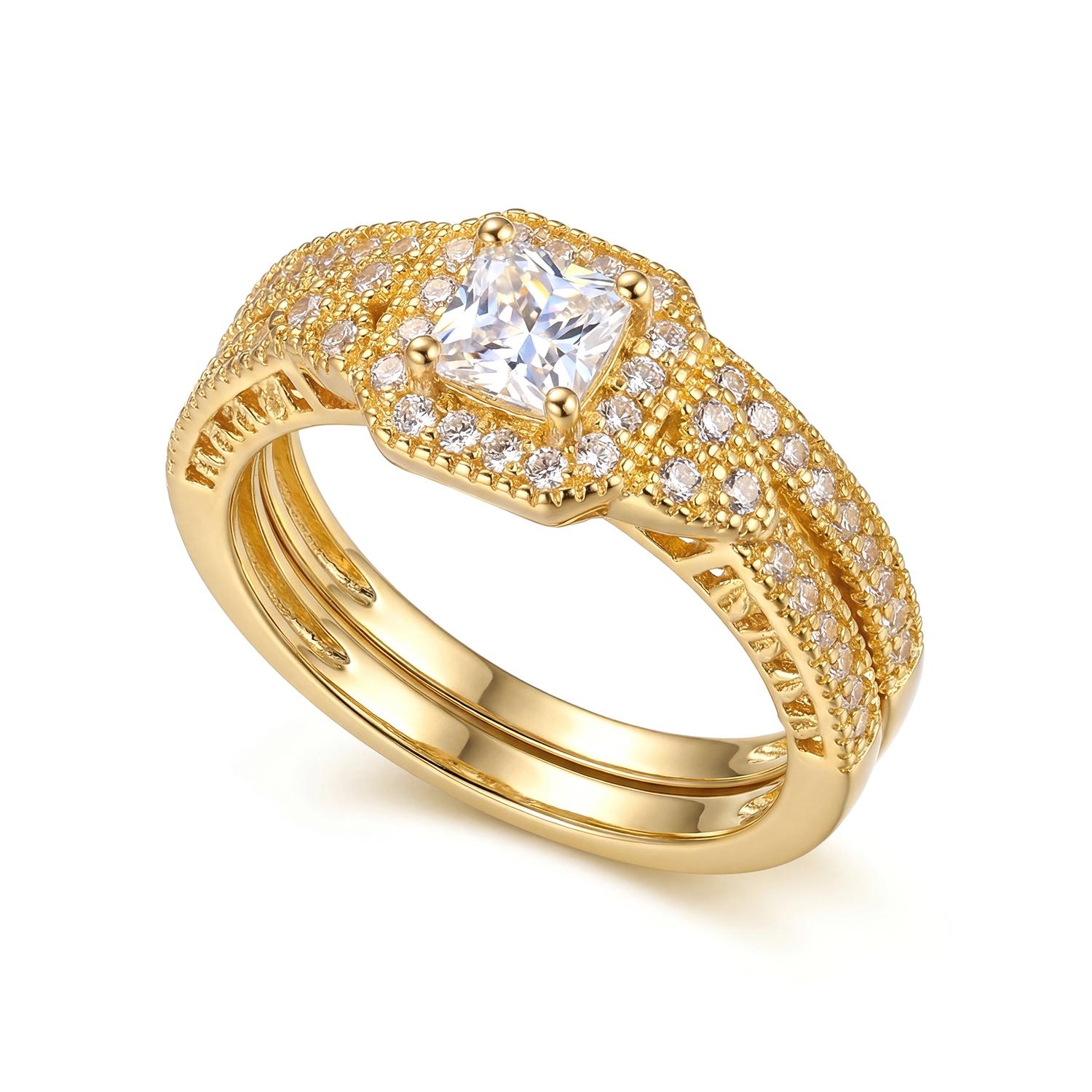 

2pcs Exquisite Square Geometric Couple Rings Set For Women Men Lover Luxury Cubic Zircon Finger Ring Party Dating Charm Zircon 10