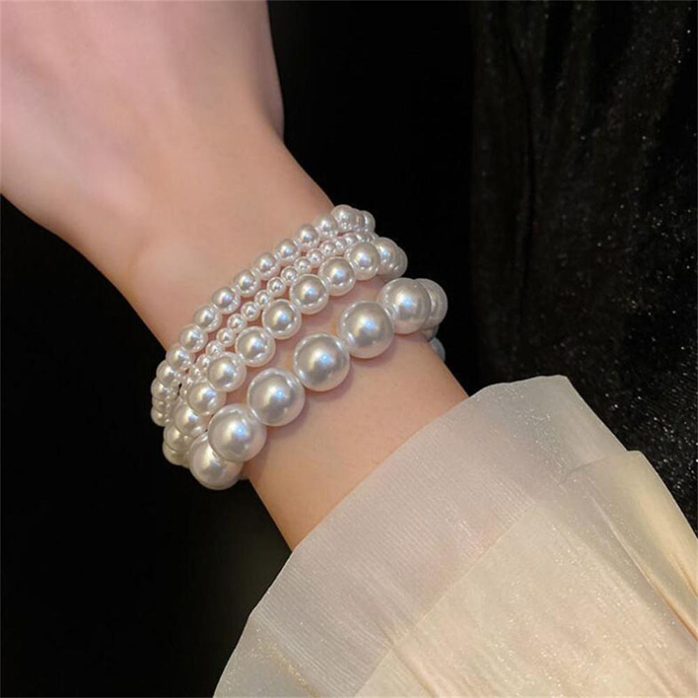 Simple Retro Imitation Pearls Bracelet for Women Stretch Acrylic Bead Men Bracelet Fashion Party Jewelry Pearl Wristband Gift